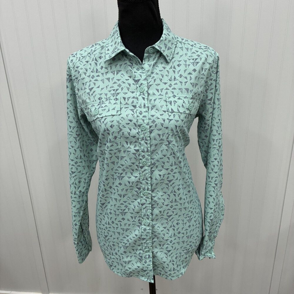 REI CO-OP Women's Medium Green Long Sleeve Button Front Shirt Outdoors Hiking